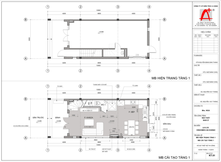 Thiết kế biệt thự Vinhomes Thăng Long LK6: mặt bằng cải tạo tầng 1